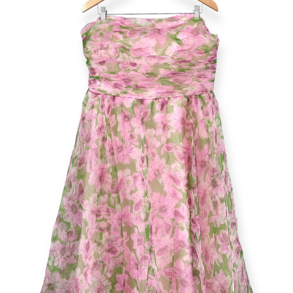 NWT Mac Duggal Pink Floral Strapless Chiffon Gown W/ Ruffle Detail $598 Size 14 - Picture 6 of 16